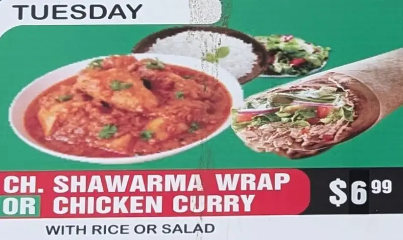 Chicken Shawarma Wrap or Curry Chicken image