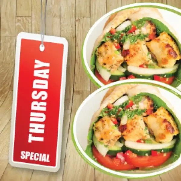 THURSDAY SPECIAL - 2 SHISH TAWOOK WRAPS (940 - 1100 Cals) image