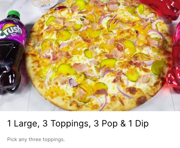 1 Large Pizza with 3 Toppings, 3 Pop, and 1 Dip image