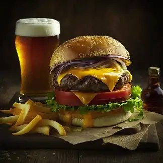 Classic Cheese Burger & Fries w/ a Pint of Beer image