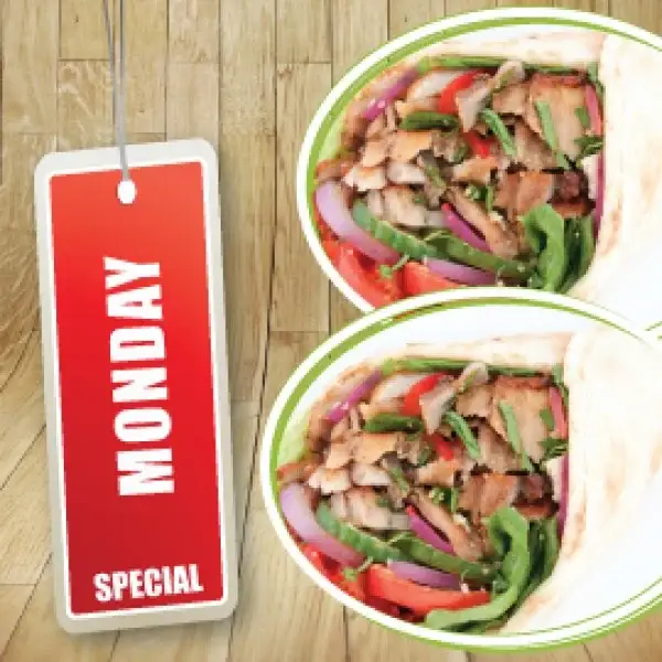 MONDAY SPECIAL - 2 CHICKEN SHAWARMA WRAPS (860 - 1040 Cals) image